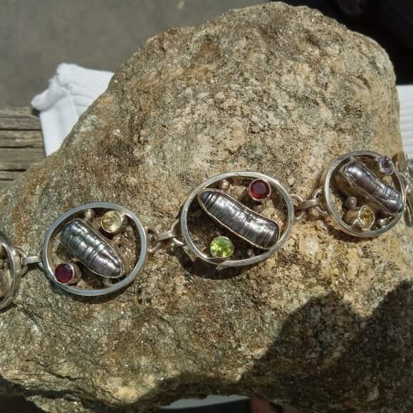 Biwa Pearl And Mixed Gemstone 925 Bracelet - Picture 1 of 4